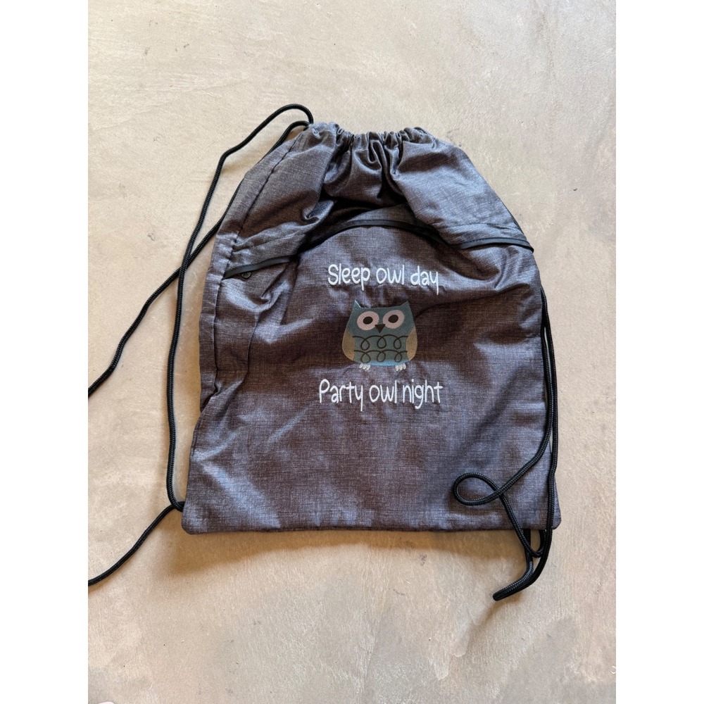 Thirty One Cinch Sac Gray Sleep Owl Day‎ Party Owl Night Drawstring Backpack Bag